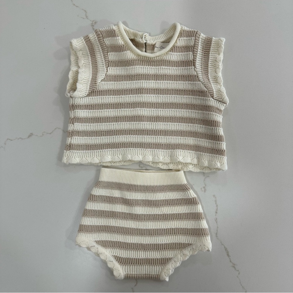 Rylee + Cru Striped Knit Top & Bloomers in Cream and Tan